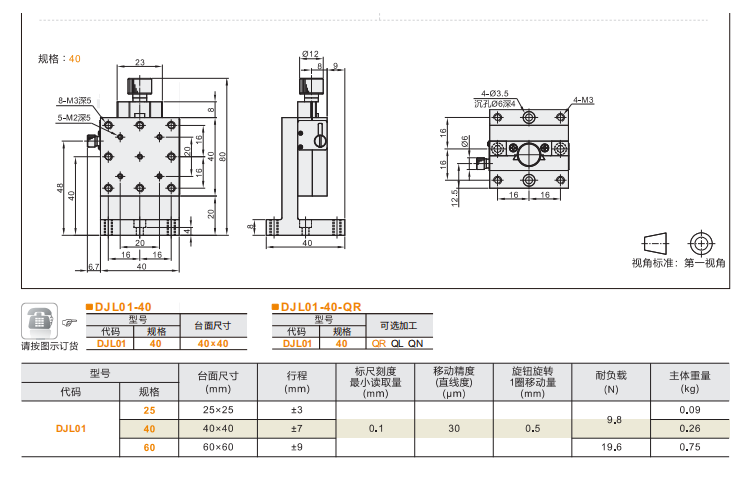 進給絲杠驅(qū)動型DJL01/DJL06手動位移臺(圖4)