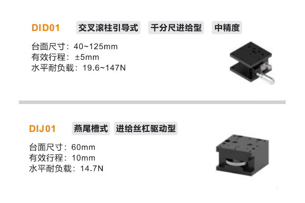 中精度DID01/DIJ01手動(dòng)位移滑臺(tái)(圖2)