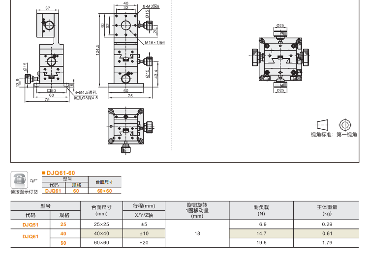 齒輪齒條驅(qū)動(dòng)型DJQ51/DJQ61手動(dòng)位移滑臺(tái)(圖4)